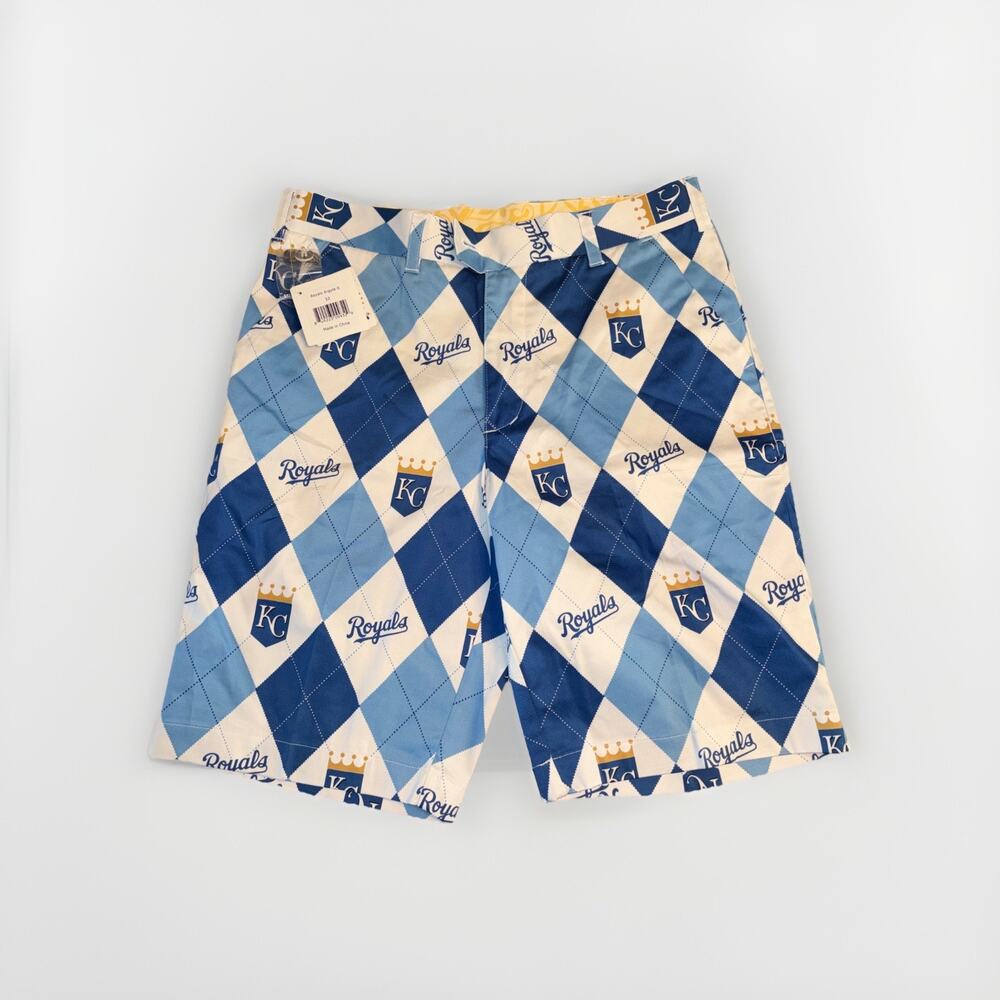NEW Loudmouth Golf Shorts KANSAS CITY ROYALS MLB NWT Argyle 32 inseam 11”
